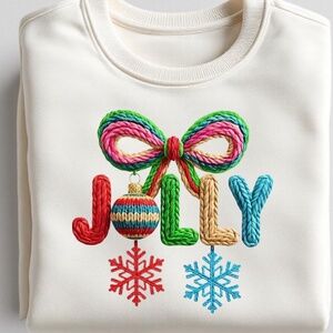NEW Christmas Jolly Sweatshirt Faux Yarn Pink Green Bow. Any Size X M L XL XXL